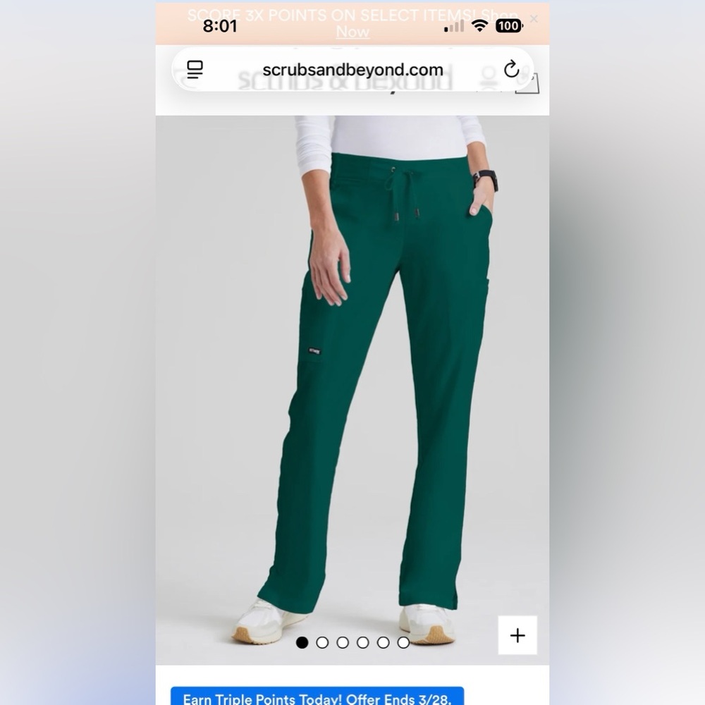 New Barco Grey's Anatomy Women's 6 Pocket Scrub Pant -hunter green medium